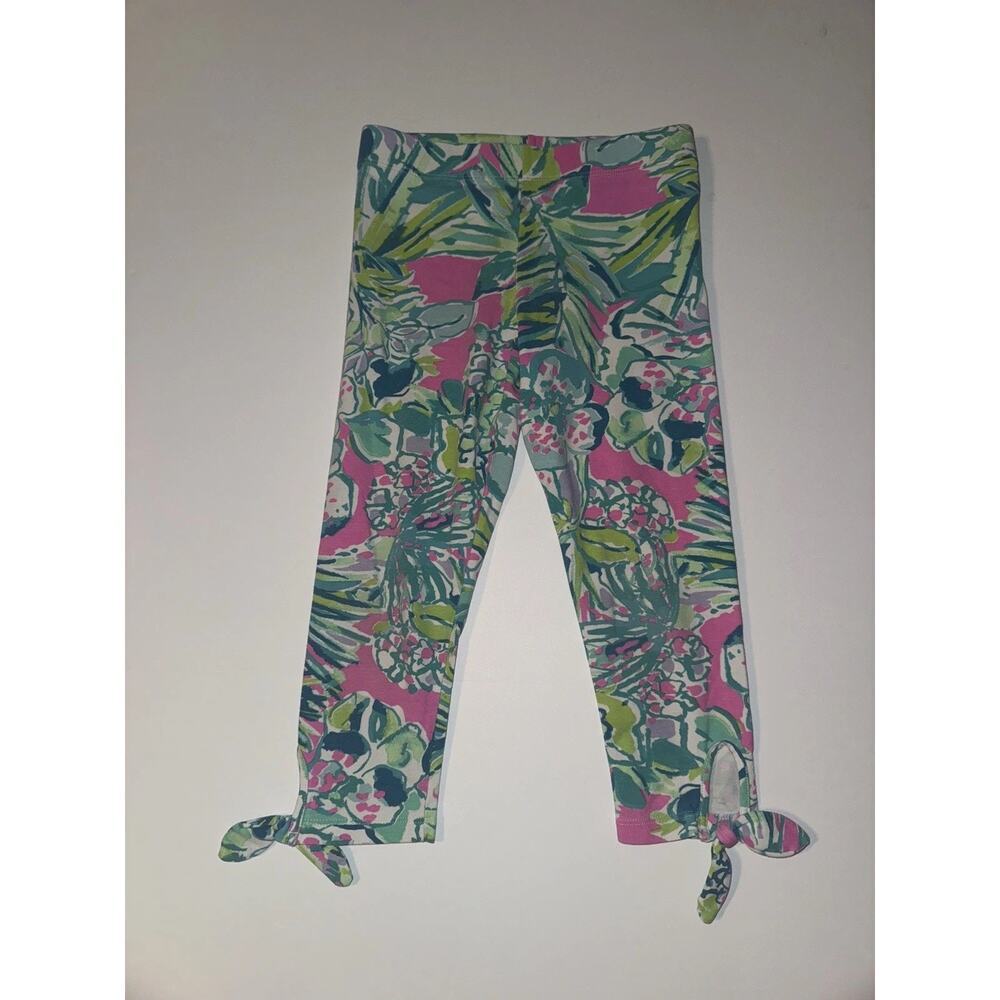 Lilly Pulitzer Girls Leggings M 6-7 Pink Tropical Stretch Pants